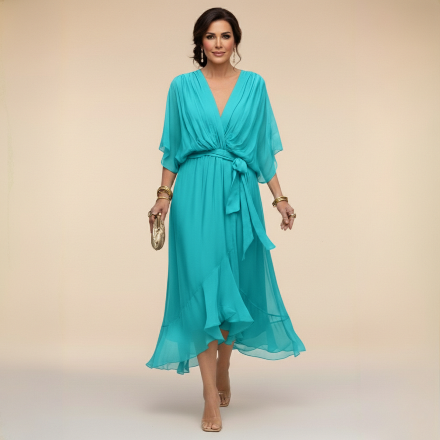Mónica | Vestido de gasa con escote en V