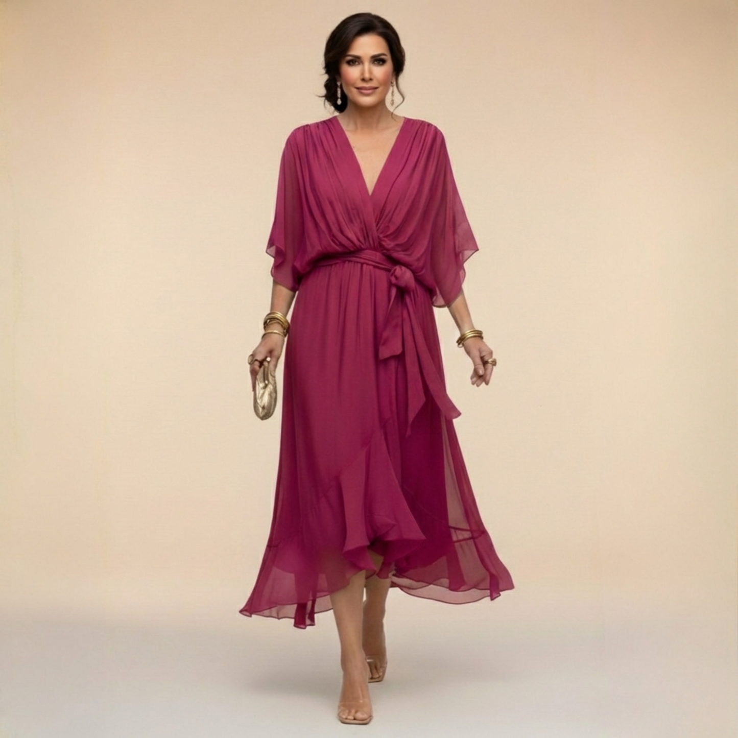 Mónica | Vestido de gasa con escote en V