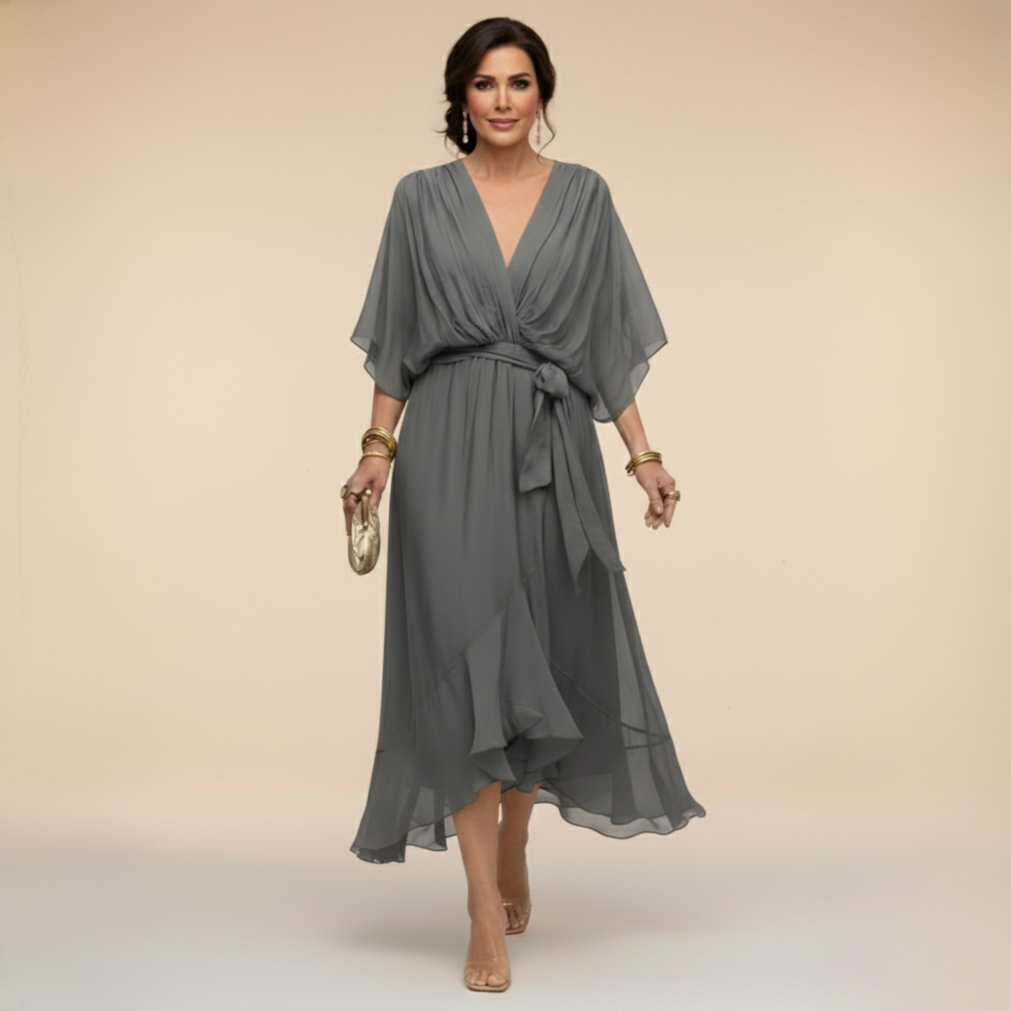 Mónica | Vestido de gasa con escote en V