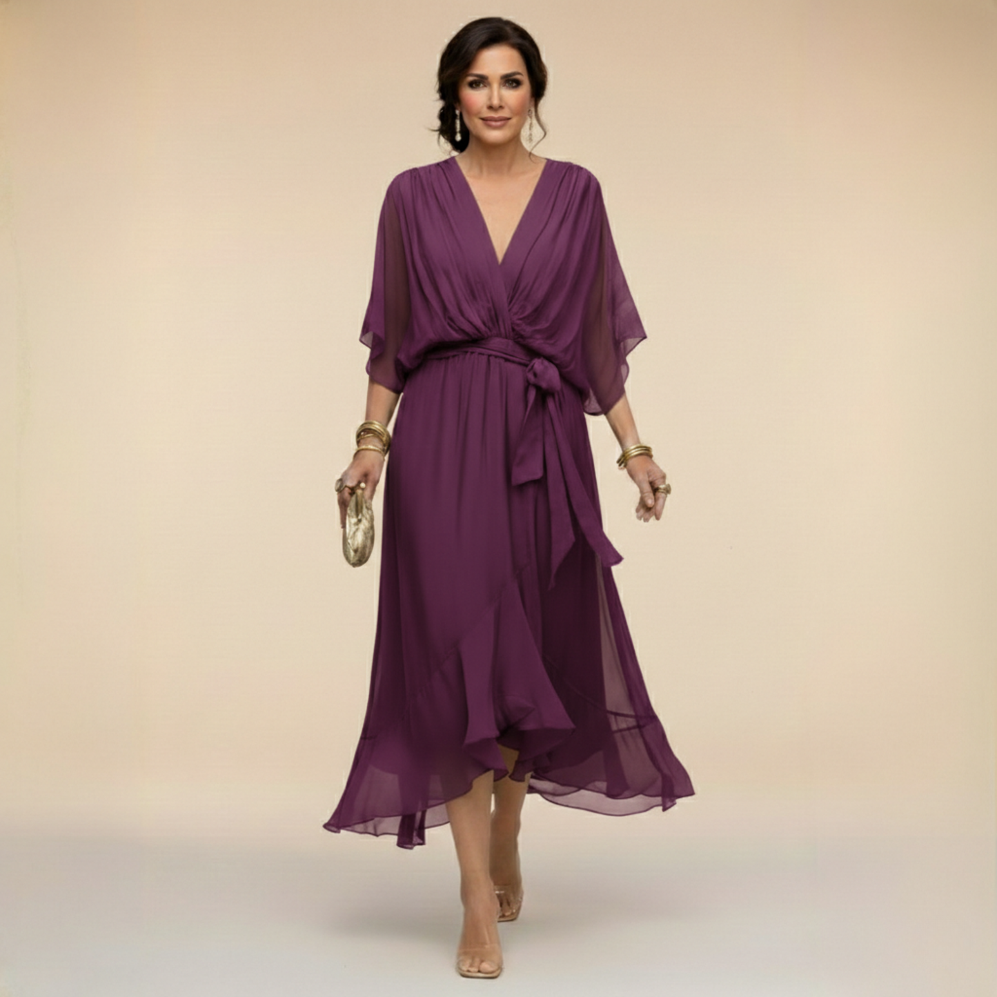 Mónica | Vestido de gasa con escote en V