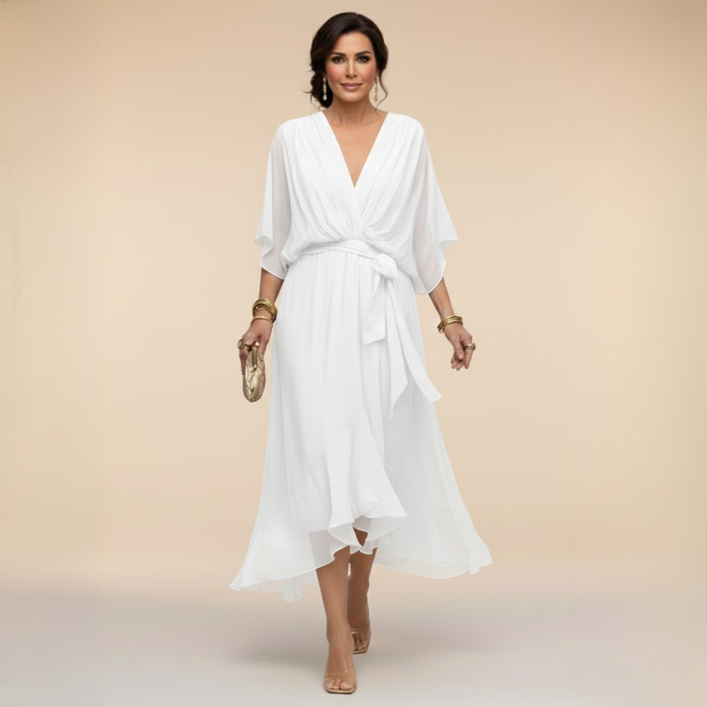 Mónica | Vestido de gasa con escote en V