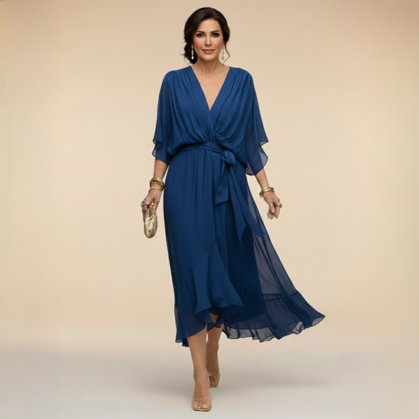 Mónica | Vestido de gasa con escote en V