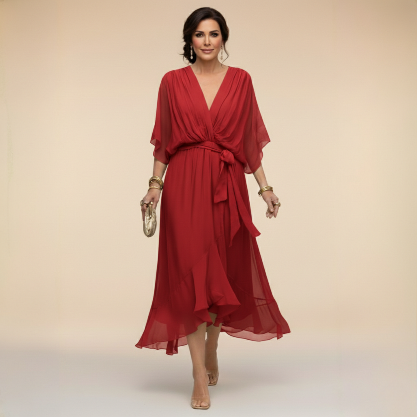 Mónica | Vestido de gasa con escote en V