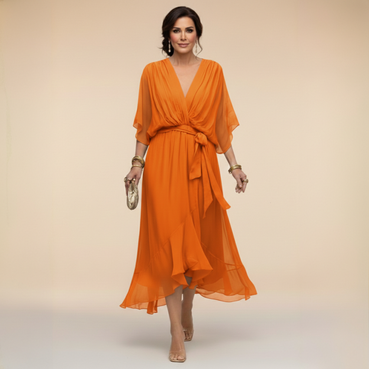 Mónica | Vestido de gasa con escote en V